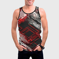 Майка-безрукавка мужская Киберпанк линии белые и красные, цвет: 3D-черный — фото 2