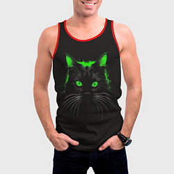 Майка-безрукавка мужская Черный кот в зеленом свечении, цвет: 3D-красный — фото 2
