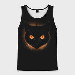 Майка-безрукавка мужская Портрет черного кота в оранжевом свечении, цвет: 3D-черный