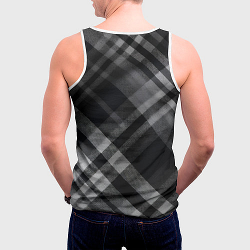 Мужская майка без рукавов Черно-белая диагональная клетка в шотландском стил / 3D-Белый – фото 4