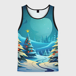Мужская майка без рукавов Новогодние елки в снегу
