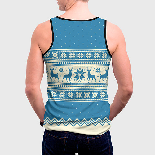 Мужская майка без рукавов Sweater with deer on a blue background / 3D-Черный – фото 4