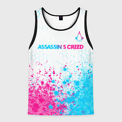 Майка-безрукавка мужская Assassins Creed neon gradient style посередине, цвет: 3D-черный