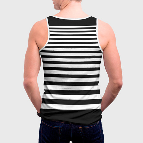 Мужская майка без рукавов Силуэт на чёрно белом полосы / 3D-Белый – фото 4
