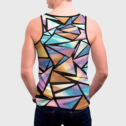 Мужская майка без рукавов Радужные треугольники - кристаллы голографические / 3D-Черный – фото 4