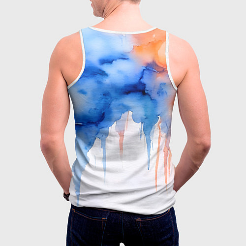 Мужская майка без рукавов Серьезный оранжевый робот акварель / 3D-Белый – фото 4