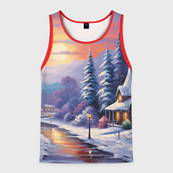 Мужская майка без рукавов Заснеженный новогодний лес чудес