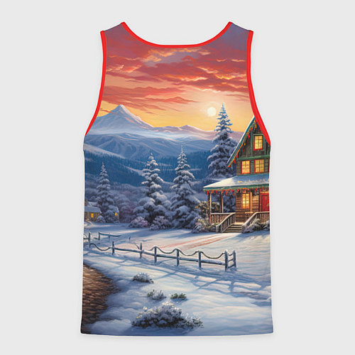 Мужская майка без рукавов Зимний праздник в сказочном городке / 3D-Красный – фото 2