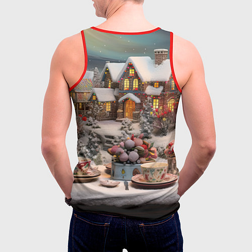 Мужская майка без рукавов Морозная симфония праздника / 3D-Красный – фото 4