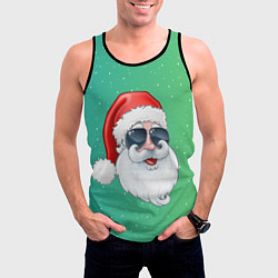 Майка-безрукавка мужская Дед Мороз в очках, цвет: 3D-черный — фото 2