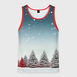 Майка-безрукавка мужская Волшебство зимней природы иней на деревьях, цвет: 3D-красный