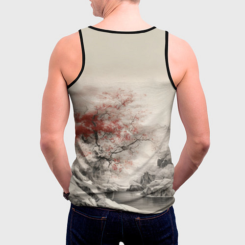 Мужская майка без рукавов Красное дерево у реки / 3D-Черный – фото 4