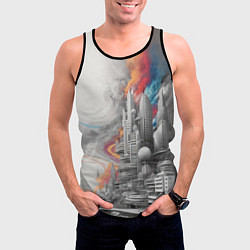 Майка-безрукавка мужская Футуристичный городской пейзаж, цвет: 3D-черный — фото 2