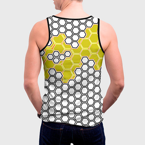 Мужская майка без рукавов Жёлтая энерго-броня из шестиугольников / 3D-Черный – фото 4