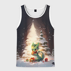 Майка-безрукавка мужская Чиби-дракон под ёлкой с подарками, цвет: 3D-белый