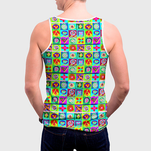 Мужская майка без рукавов Сердца и квадраты абстракция / 3D-Белый – фото 4