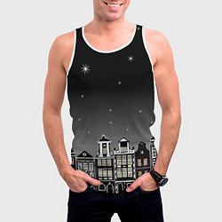 Майка-безрукавка мужская Ночной город и звездное небо, цвет: 3D-белый — фото 2