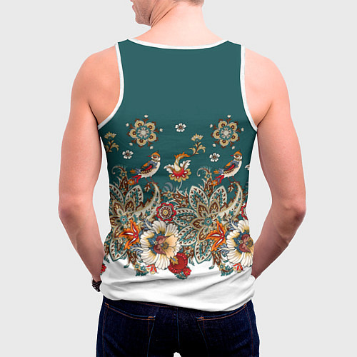 Мужская майка без рукавов Индийский орнамент с птицами / 3D-Белый – фото 4