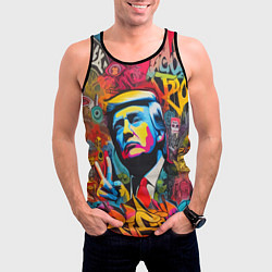 Майка-безрукавка мужская Дональд Трамп - граффити - нейросеть, цвет: 3D-черный — фото 2