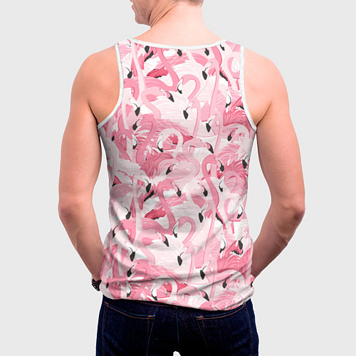 Мужская майка без рукавов Стая розовых фламинго / 3D-Белый – фото 4