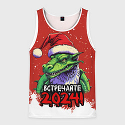 Мужская майка без рукавов Встречайте 2024 год зеленого дракона