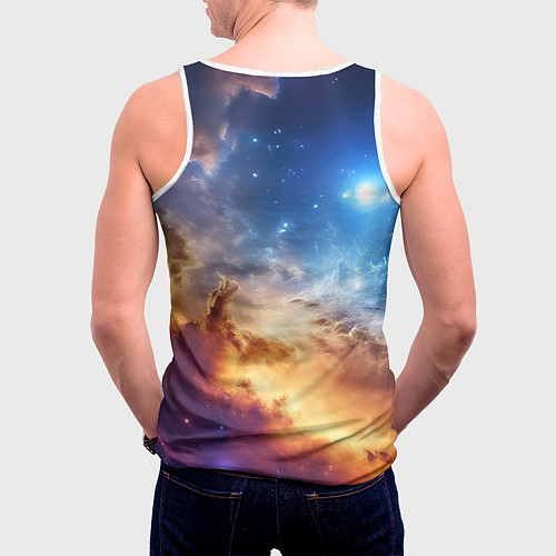 Мужская майка без рукавов Оранжевая небула космос / 3D-Белый – фото 4