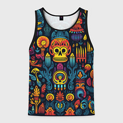 Майка-безрукавка мужская Паттерн в мексиканском фолк-стиле, цвет: 3D-черный