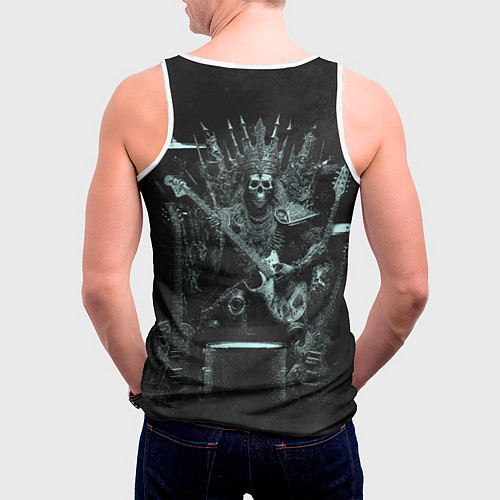 Мужская майка без рукавов Скелет музыкант король метала на троне / 3D-Белый – фото 4