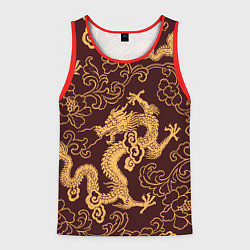 Мужская майка без рукавов Черно-золотая гравюра дракона