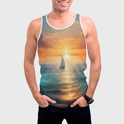 Майка-безрукавка мужская Яхта на закате солнца, цвет: 3D-белый — фото 2