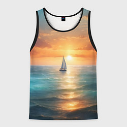 Майка-безрукавка мужская Яхта на закате солнца, цвет: 3D-черный