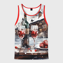 Майка-безрукавка мужская Новогодние напитки на фоне зимнего пейзажа, цвет: 3D-красный