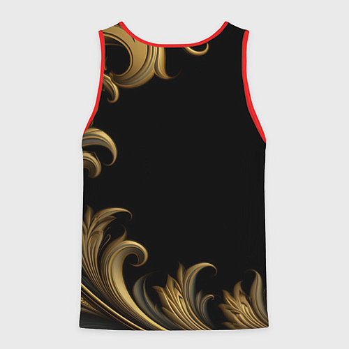 Мужская майка без рукавов Герб России и золотистый узор / 3D-Красный – фото 2
