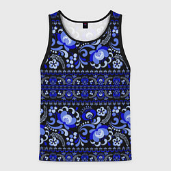Майка-безрукавка мужская Новогодняя гжельская роспись цветами на чёрном фон, цвет: 3D-черный
