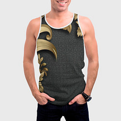 Майка-безрукавка мужская Золотые объемные листья на сером фоне, цвет: 3D-белый — фото 2