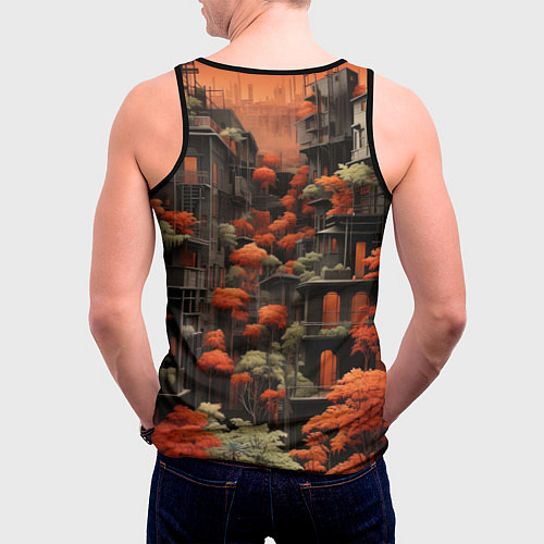 Мужская майка без рукавов Сумерки в осенним городе / 3D-Черный – фото 4