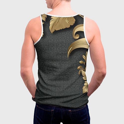 Мужская майка без рукавов Золотой герб России и объемные узоры / 3D-Белый – фото 4