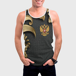 Майка-безрукавка мужская Золотой герб России и объемные узоры, цвет: 3D-белый — фото 2