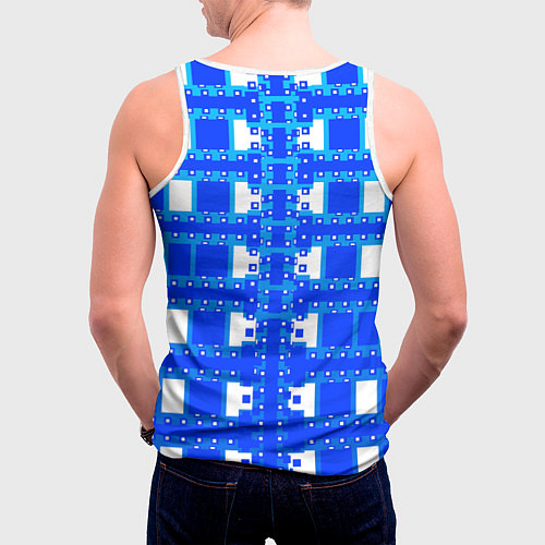 Мужская майка без рукавов Синие и белые квадраты / 3D-Белый – фото 4