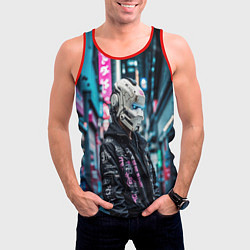 Майка-безрукавка мужская Тинейджер в кибернетическом шлеме, цвет: 3D-красный — фото 2