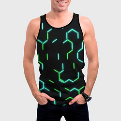 Майка-безрукавка мужская Зеленые неоновые неполные гексагоны, цвет: 3D-черный — фото 2