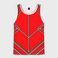 Майка-безрукавка мужская Белые полосы на красном фоне, цвет: 3D-белый