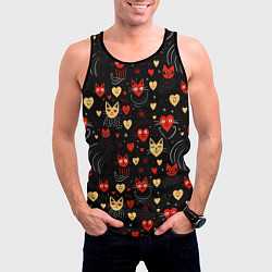 Майка-безрукавка мужская Паттерн с сердечками и котами валентинка, цвет: 3D-черный — фото 2