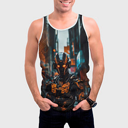 Майка-безрукавка мужская Киборг с оранжевым взглядом, цвет: 3D-белый — фото 2