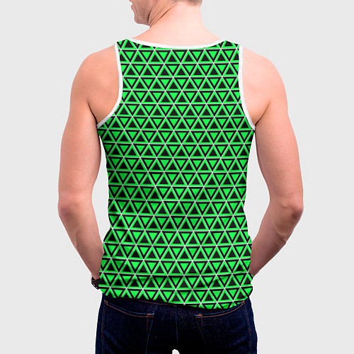 Мужская майка без рукавов Зелёные и чёрные треугольники / 3D-Белый – фото 4