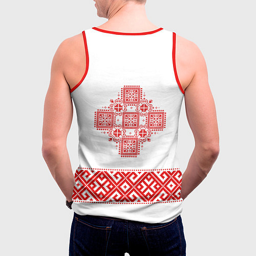 Мужская майка без рукавов Вышиванка с обережной символикой / 3D-Красный – фото 4