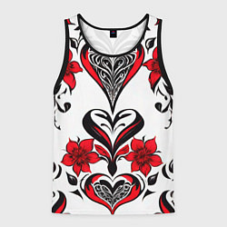 Майка-безрукавка мужская Красный узор сердце, цвет: 3D-черный