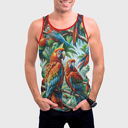 Майка-безрукавка мужская Попугаи Ара - тропики джунгли, цвет: 3D-красный — фото 2