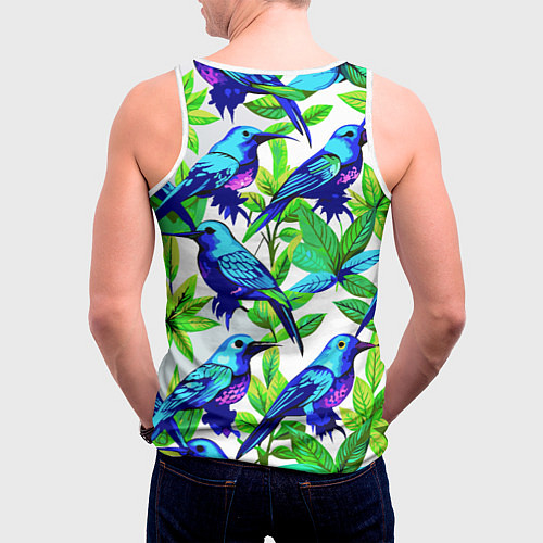 Мужская майка без рукавов Паттерн маленькое синее колибри / 3D-Белый – фото 4