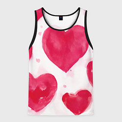 Майка-безрукавка мужская Акварельные красные сердечки, цвет: 3D-черный